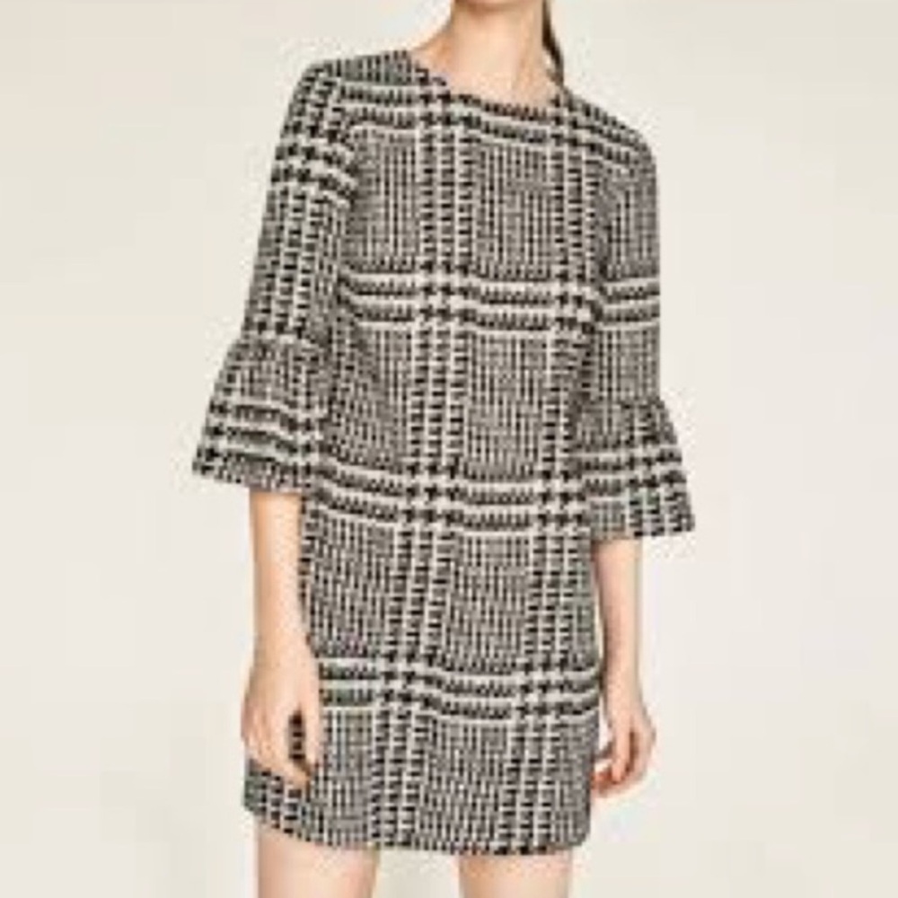 Zara Black and White Houndstooth Dress